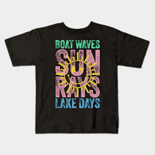 Boat Waves Sun Rays Lake Days Cute Retro 70s Summer Vacation Kids T-Shirt